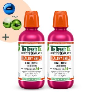 The Breath Co. Healthy Smile fogszuvasodás elleni szájvíz duopack – Szikrázó Menta íz