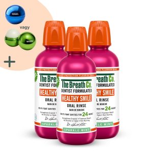 The Breath Co. Healthy Smile fogszuvasodás elleni szájvíz triopack – Szikrázó Menta íz