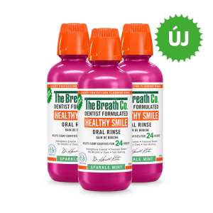 The Breath Co. Healthy Smile fogszuvasodás elleni szájvíz triopack – Szikrázó Menta íz
