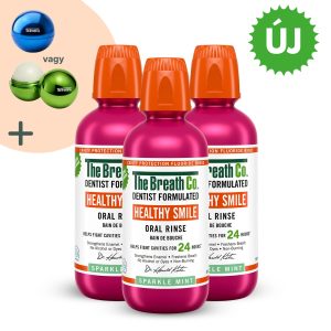 The Breath Co. Healthy Smile fogszuvasodás elleni szájvíz triopack – Szikrázó Menta íz